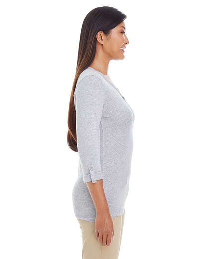 Devon & Jones Women's Perfect Fit™ Y-Placket Convertible Sleeve Knit Top DP186W #colormdl_Grey Heather