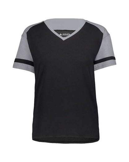 Augusta Sportswear Women's Triblend Fanatic 2.0 V-Neck T-Shirt 2914 #color_Black/ Grey Heather