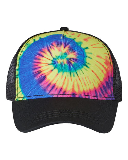 Colortone Tie-Dyed Five-Panel Trucker Cap 9200 #color_Neon Rainbow
