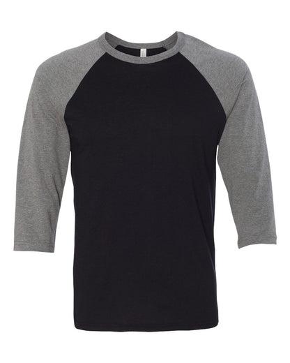 BELLA + CANVAS Three-Quarter Sleeve Baseball Tee 3200 #color_Black/ Deep Heather