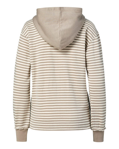 MV Sport Women's Alina Henley Hooded Sweatshirt W24128 #color_Atmosphere/ Ecru Stripe