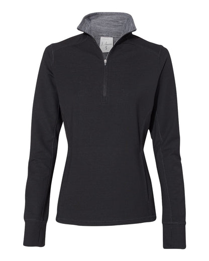 J. America Women’s Omega Stretch Quarter-Zip Pullover 8433 #color_Black Triblend