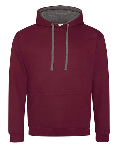 AWDis Unisex Midweight Varsity Contrast Hooded Sweatshirt JHA003 #color_Burgundy/ Charcoal