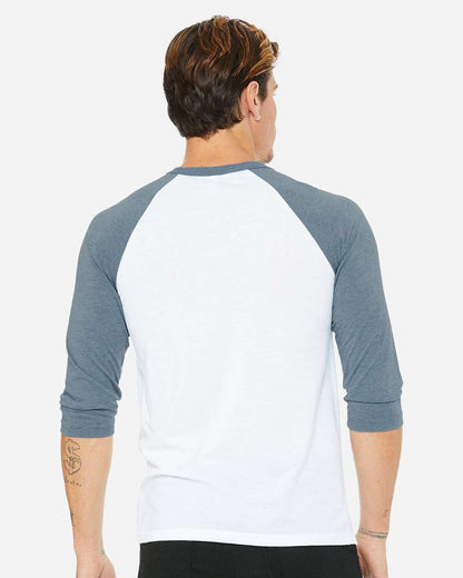 BELLA + CANVAS Unisex Three-Quarter Sleeve Baseball Tee 3200 #colormdl_White/ Denim