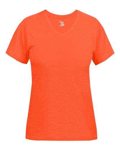 Badger Women’s Triblend Performance V-Neck Short Sleeve T-Shirt 4962 #color_Burnt Orange Heather