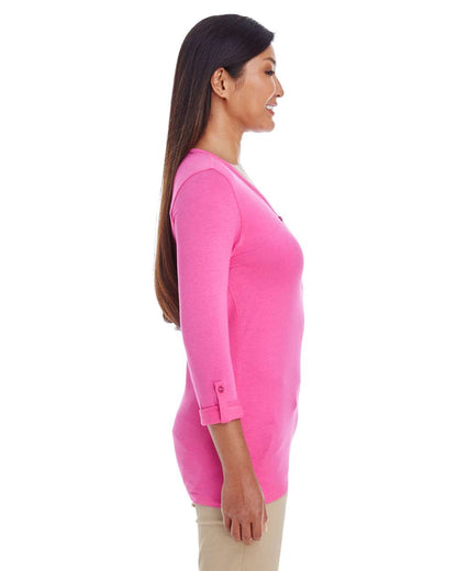 Devon & Jones Women's Perfect Fit™ Y-Placket Convertible Sleeve Knit Top DP186W #colormdl_Charity Pink