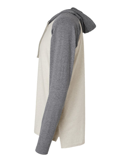 LAT Men's Fine Jersey Hooded Long Sleeve Raglan T-Shirt 6917 #color_Natural Heather/ Granite Heather/ Titanium