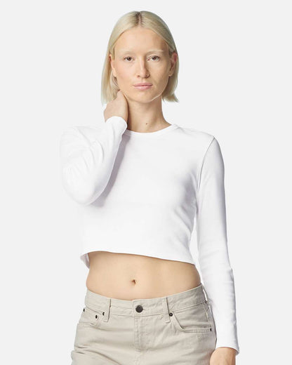 American Apparel Women's Baby Rib Long Sleeve Cropped Tee BR2107 #colormdl_White