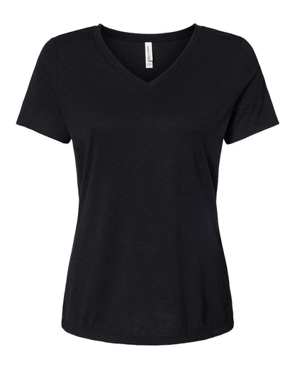 BELLA + CANVAS Women's Relaxed Triblend Short Sleeve V-Neck Tee 6415 #color_Solid Black Triblend