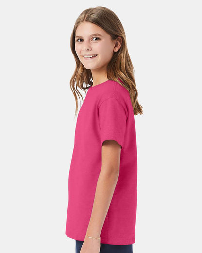 Hanes Essential-T Youth T-Shirt 5480 #colormdl_Wow Pink