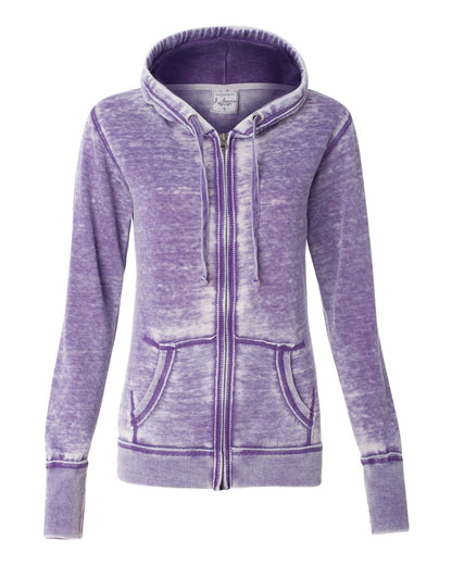 J. America Women's Zen Fleece Full-Zip Hooded Sweatshirt 8913 #color_Very Berry