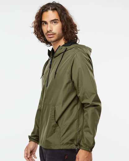 Independent Trading Co. Unisex Lightweight Quarter-Zip Windbreaker Pullover Jacket EXP54LWP #colormdl_Army/ Black Zipper