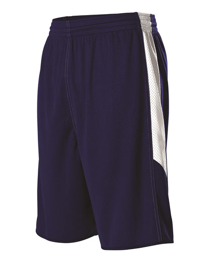 Alleson Athletic Single Ply Reversible Basketball Shorts 589PSP #color_Navy/ White