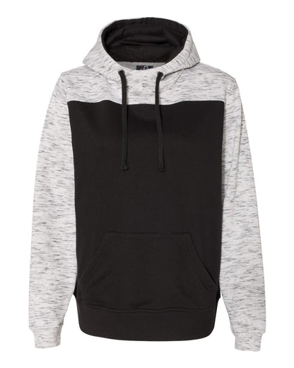 J. America Men's Mélange Fleece Colorblocked Hooded Sweatshirt 8676 #color_Black/ White