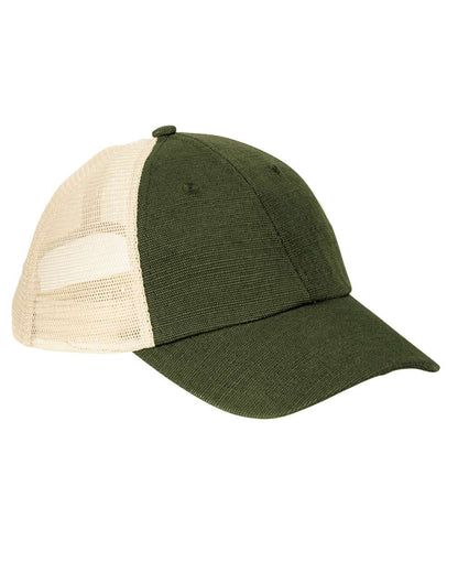 econscious Washed Hemp Soft Mesh Trucker Cap EC7095 #color_Olive/ Oyster