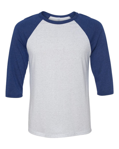 BELLA + CANVAS Three-Quarter Sleeve Baseball Tee 3200 #color_White Fleck/ Navy Triblend