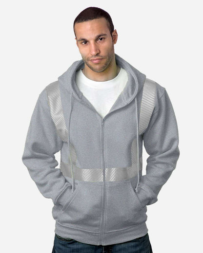 Bayside USA-Made Hi-Visibility Full-Zip Hooded Sweatshirt - Segmented Tape 3737 #colormdl_Dark Ash