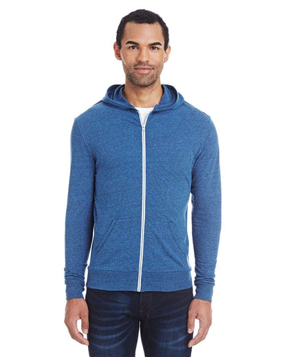 Threadfast Apparel Unisex Triblend Full-Zip Lightweight Hooded Sweatshirt 302Z #colormdl_Royal Black Triblend