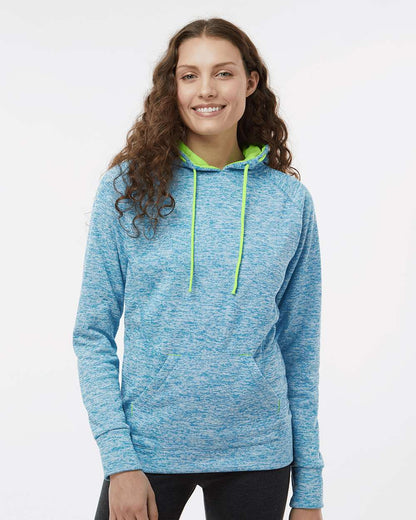 J. America Women’s Cosmic Fleece Hooded Sweatshirt 8616 #colormdl_Electric Blue/ Neon Green