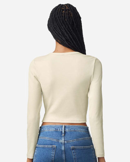 American Apparel Women's Baby Rib Long Sleeve Cropped Tee BR2107 #colormdl_Bone
