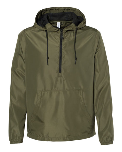 Independent Trading Co. Unisex Lightweight Quarter-Zip Windbreaker Pullover Jacket EXP54LWP #color_Army/ Black Zipper