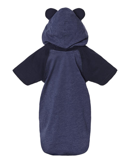 Rabbit Skins Infant Fine Jersey Raglan Bodysuit with Hood & Ears 4417 #color_Vintage True Navy/ Navy