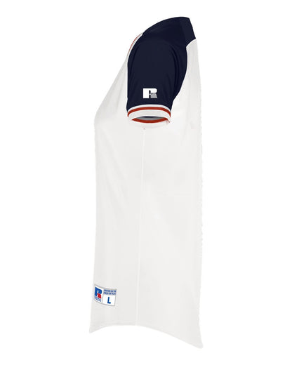 Russell Athletic Women's Classic V-Neck Jersey R01X3X #color_White/ Navy/ True Red
