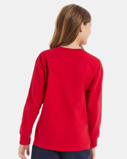 Hanes Youth Authentic Long Sleeve T-Shirt 5546 #colormdl_Deep Red