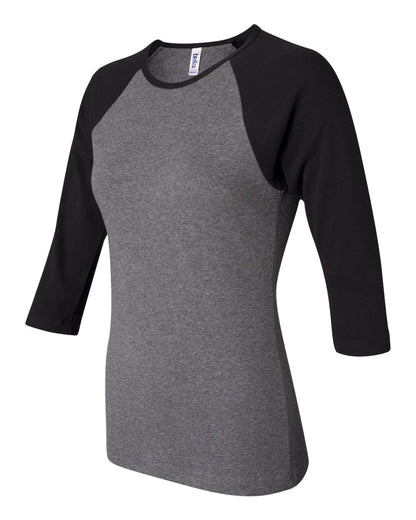 BELLA + CANVAS Women’s 1X1 Baby Rib Raglan Three-Quarter Sleeve Tee 2000 #color_Deep Heather/ Black