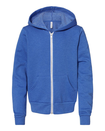 BELLA + CANVAS Youth Sponge Fleece Full-Zip Hoodie 3739Y #color_Heather True Royal