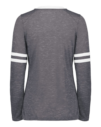 Holloway Women's Eco Revive™ Monterey Long Sleeve V-Neck T-Shirt 223246 #color_Carbon Heather/ Athletic Heather