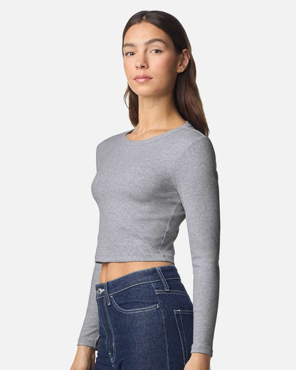 American Apparel Women's Baby Rib Long Sleeve Cropped Tee BR2107 #colormdl_Heather Grey