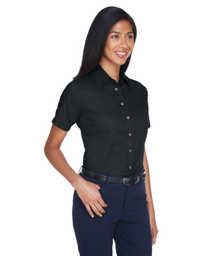 Harriton Women's Easy Blend™ Short Sleeve Twill Dress Shirt with Stain-Release M500SW #colormdl_Black