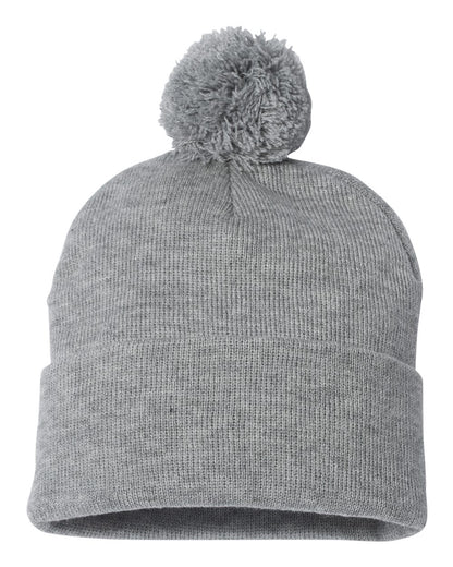 Sportsman 12" Pom-Pom Cuffed Beanie SP15 #color_Light Heather Grey