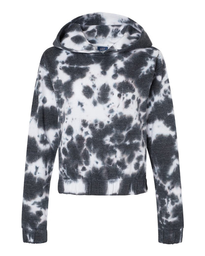 MV Sport Women's Sueded Fleece Tie-Dyed Crop Hooded Sweatshirt W23718 #color_Charcoal