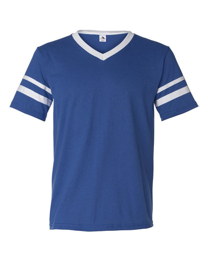 Augusta Sportswear V-Neck Jersey with Striped Sleeves 360 #color_Royal/ White