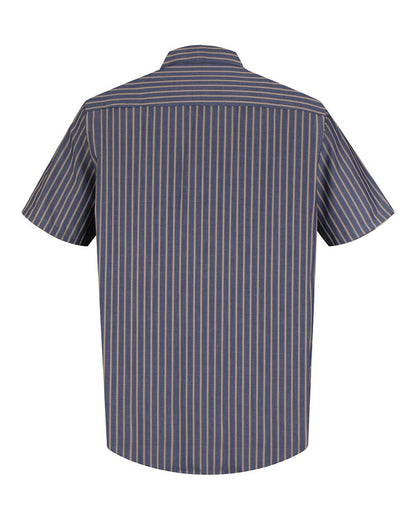 Red Kap Men's Industrial Short Sleeve Work Shirt SP24 #color_Navy/ Khaki Stripe