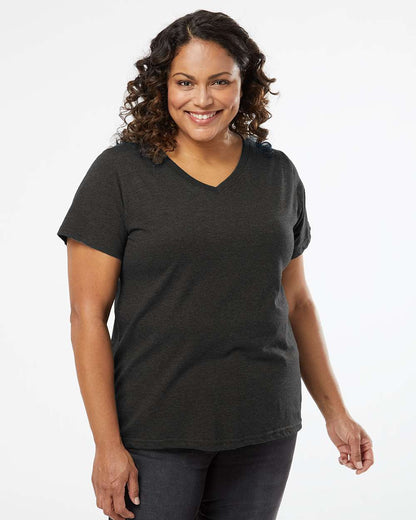 LAT Women's Curvy Collection Fine Jersey V-Neck Tee 3817 #colormdl_Vintage Smoke