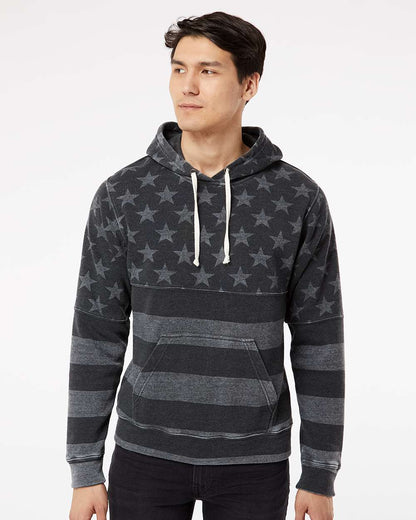 J. America Men's Triblend Fleece Hooded Sweatshirt 8871 #colormdl_Black Stars &amp; Stripes Triblend