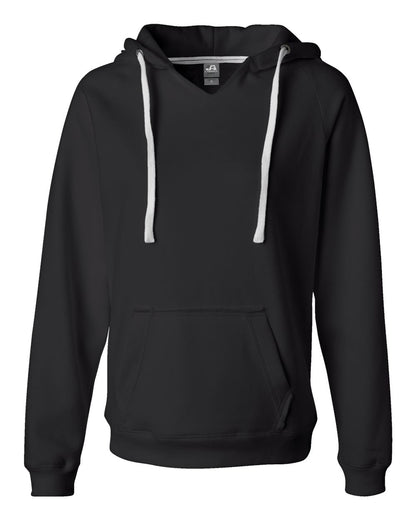 J. America Women's Sueded V-Neck Hooded Sweatshirt 8836 #color_Black
