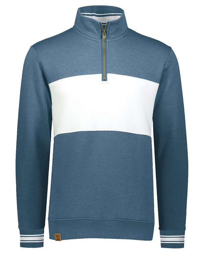 Holloway Men's All-American Fleece Colorblocked Quarter-Zip Sweatshirt 229565 #color_Storm Heather/ White