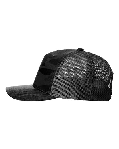 Richardson Five-Panel Printed Trucker Cap 112PFP #color_Sable Duck Camo/ Black