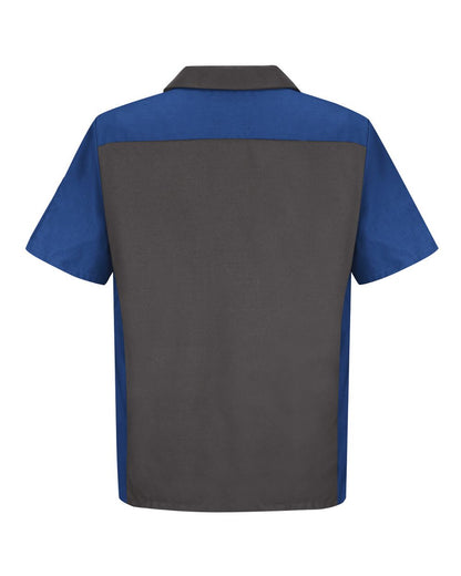 Red Kap Men's Tall Short Sleeve Automotive Crew Shirt SY20T #color_Charcoal/ Royal