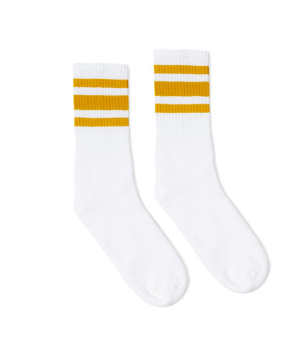 SOCCO USA-Made Striped Crew Socks SC100 #color_White/ Gold