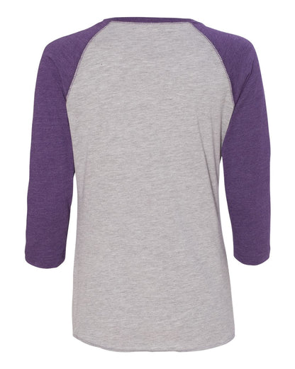 LAT Women's Baseball Fine Jersey Three-Quarter Sleeve Tee 3530 #color_Vintage Heather/ Vintage Purple