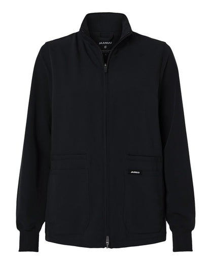 Jaanuu Women's Ceri Essential Full-Zip 6-Pocket Scrub Jacket W60001 #color_Black