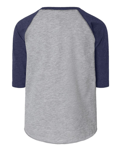 Rabbit Skins Toddler Baseball Fine Jersey Three-Quarter Sleeve Tee 3330 #color_Vintage Heather/ Vintage True Navy