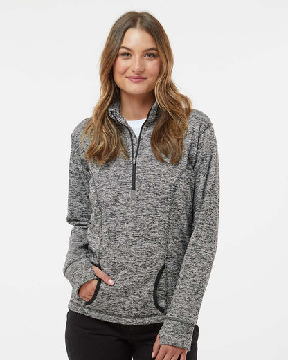 J. America Women's Cosmic Fleece Quarter-Zip Pullover 8617 #colormdl_Charcoal Fleck/ Black