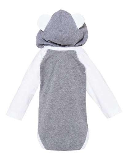 Rabbit Skins Infant Fine Jersey Character Hooded Long Sleeve Bodysuit with Ears 4418 #color_Granite Heather/ White