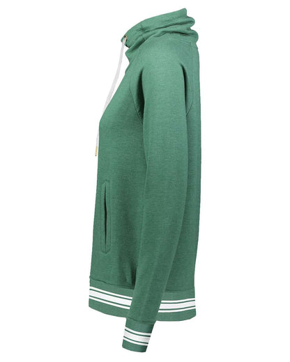 Holloway Women's All-American Fleece Funnel Neck Sweatshirt 229763 #color_Dark Green Heather/ White